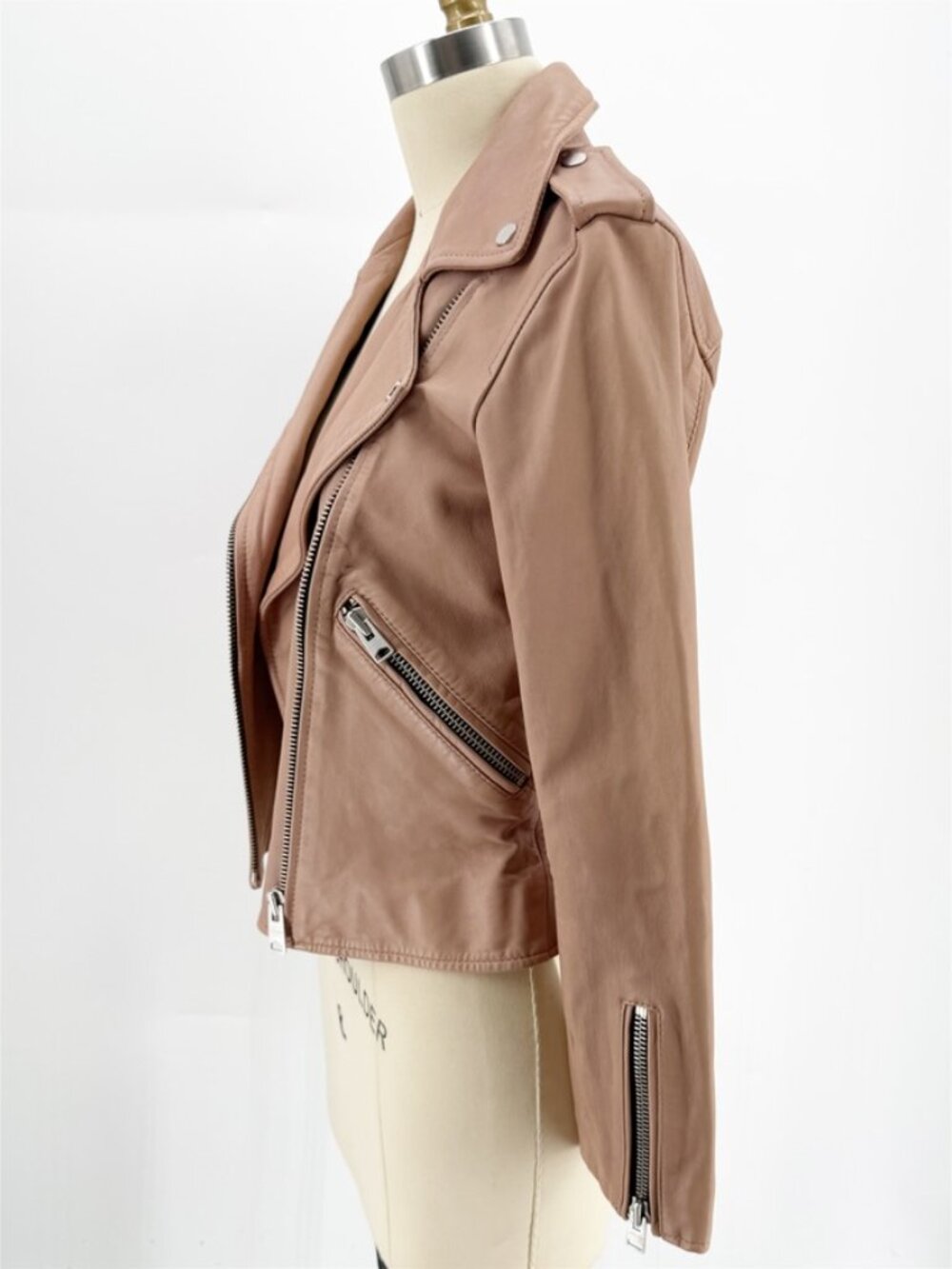 AllSaints Dalby Leather Biker Jacket in Blush Pink - Size US 4 - Picture 8 of 16